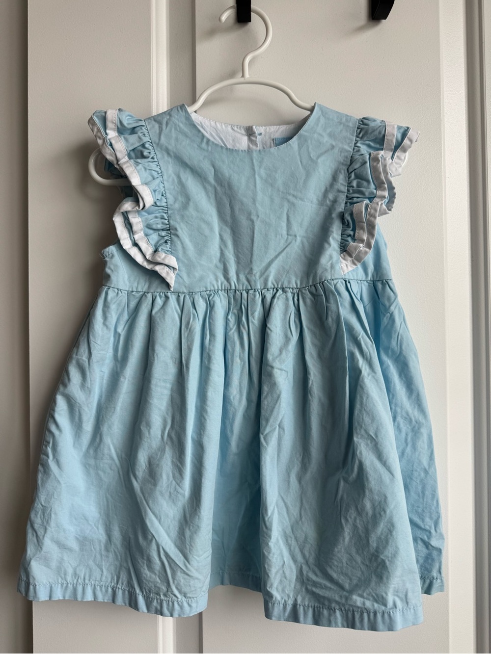 Classic Whimsy | Blue & White Flutter Sleeve Dress 3T Dress